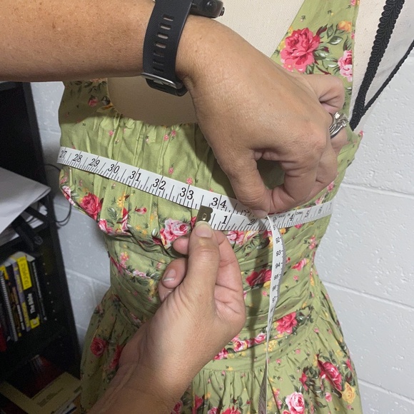 Voodoo Vixen Floral Olive Smocked Back Dress - Picture 12 of 16